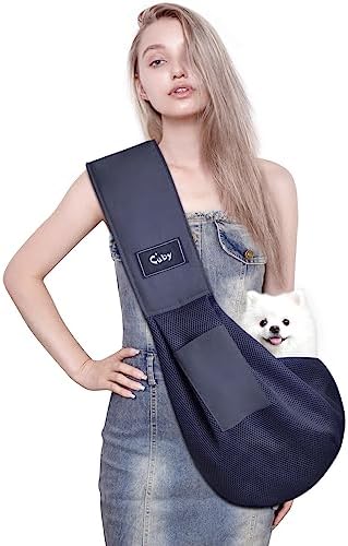 CUBY Puppy Dog Carrier, Adjustable Reversible Pet Sling Carrier for Small Medium Dogs Hands-free Sling Cat Bag Protect Shoulder Strap with Safety Belt Zipper Pocket & Disassembled Bottom Mat