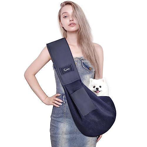 CUBY Breathable Puppy Dog Carrier, Dog Carriers for Small Medium Dogs, Pet Sling Hands-free Bag Carrier Comfortable Mesh Puppy Double-sided Pouch Shoulder Carry Tote Handbag(mesh blue Non-adjustable)