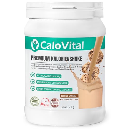 Trinknahrung hochkalorisch für Gewichtszunahme | Kohlenhydrate & Eiweiß als Kalorien Shake | Hochdosiert mit vielen Vitaminen | CaloVital - Premium Qualität aus Deutschland (Cookies & Cream 500g)