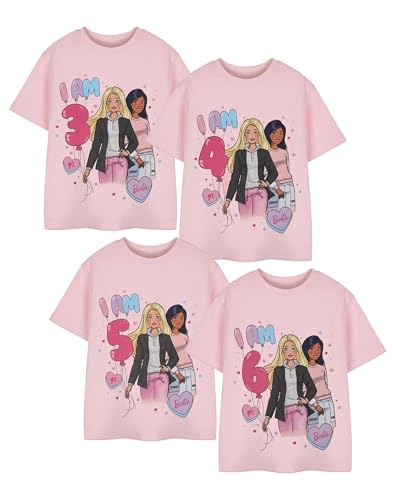 Barbie Rosa Kurzarm-T-Shirt für Mädchen | Geburtstagsalter-Grafik-T-Shirt für Kinder | Puppen-Charakter-Top | Retro-Modebekleidung Film-Merchandise-Geschenk für Kinder