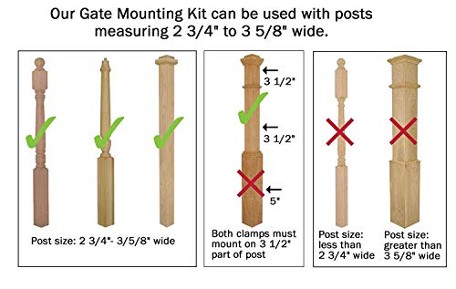 Safety Innovations No Hole Stairway Baby Gate Mounting Kit - Fits Posts from 2 3/4 inches to 3 5/8 inches Wide with Square or Round Tops - No Adhesives On Or Screws in Your Posts, (2-Pack)