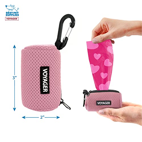 Image of Best Pet Supplies Dog Poop Bag Holder Leash Attachment, Color, Reusable Mesh Dispenser Pouch for Travel, Walking, Park, and Outdoor Use, Soft and Durable with Clip-On - Pink, (DS01-PKW)