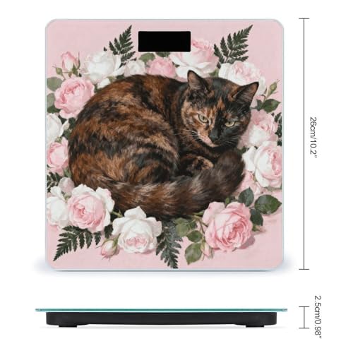 Báscula digital para baño con diseño de gato y rosas miniatura 2