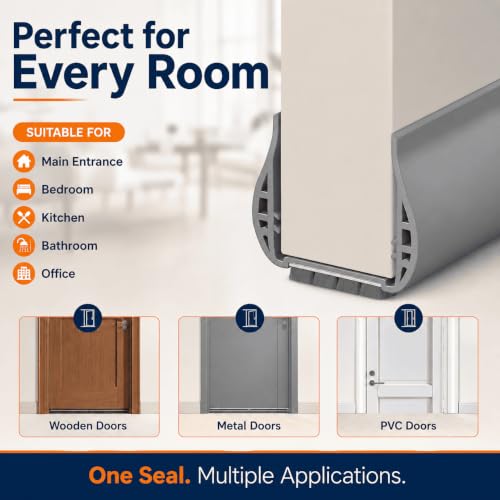 Image of Gap Filler for Door Bottom Seal Strip - Sound-Proof, Reduce Noise, Energy Saving Door Stopper for Reduce Door Dust, Insects Protector (Grey Door Strip with Brush)
