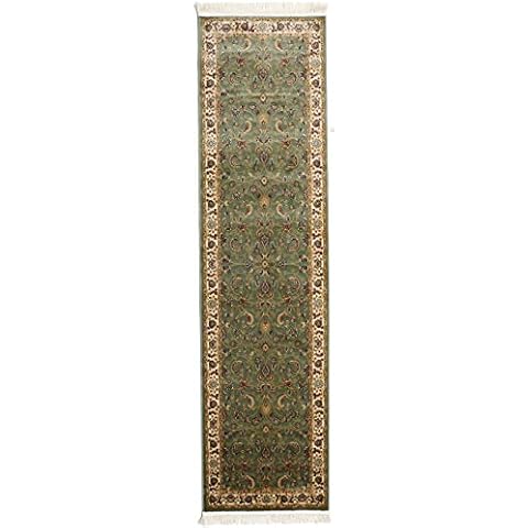 RugVista, Sarina Rug, High Pile, 2'6 x 9'8 ft (80 x 300 cm), Runner, Modern, Oeko-Tex Standard 100, Viscose, Hallway, Bedroom, Kitchen, Living Room, Green, Dark Brown Cover