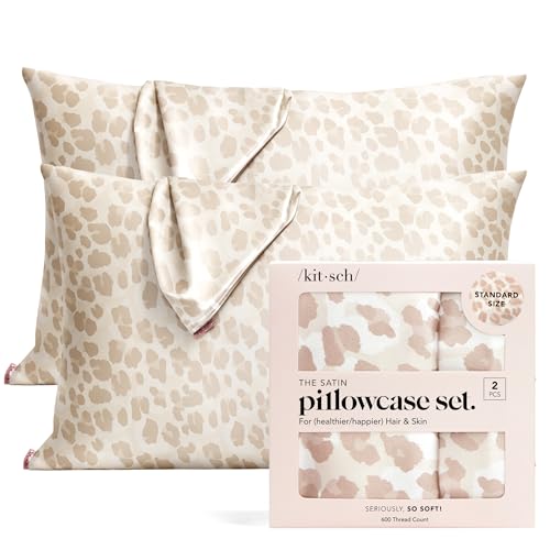 Image of Kitsch Satin Pillowcase with Zipper for Hair & Skin - Softer Than Silk Pillow Cases, Smooth Cooling Satin Pillow Case, Wrinkle-Free, Machine Washable, Pillow Cases Standard Size 19x26 - Leopard, 2pcs