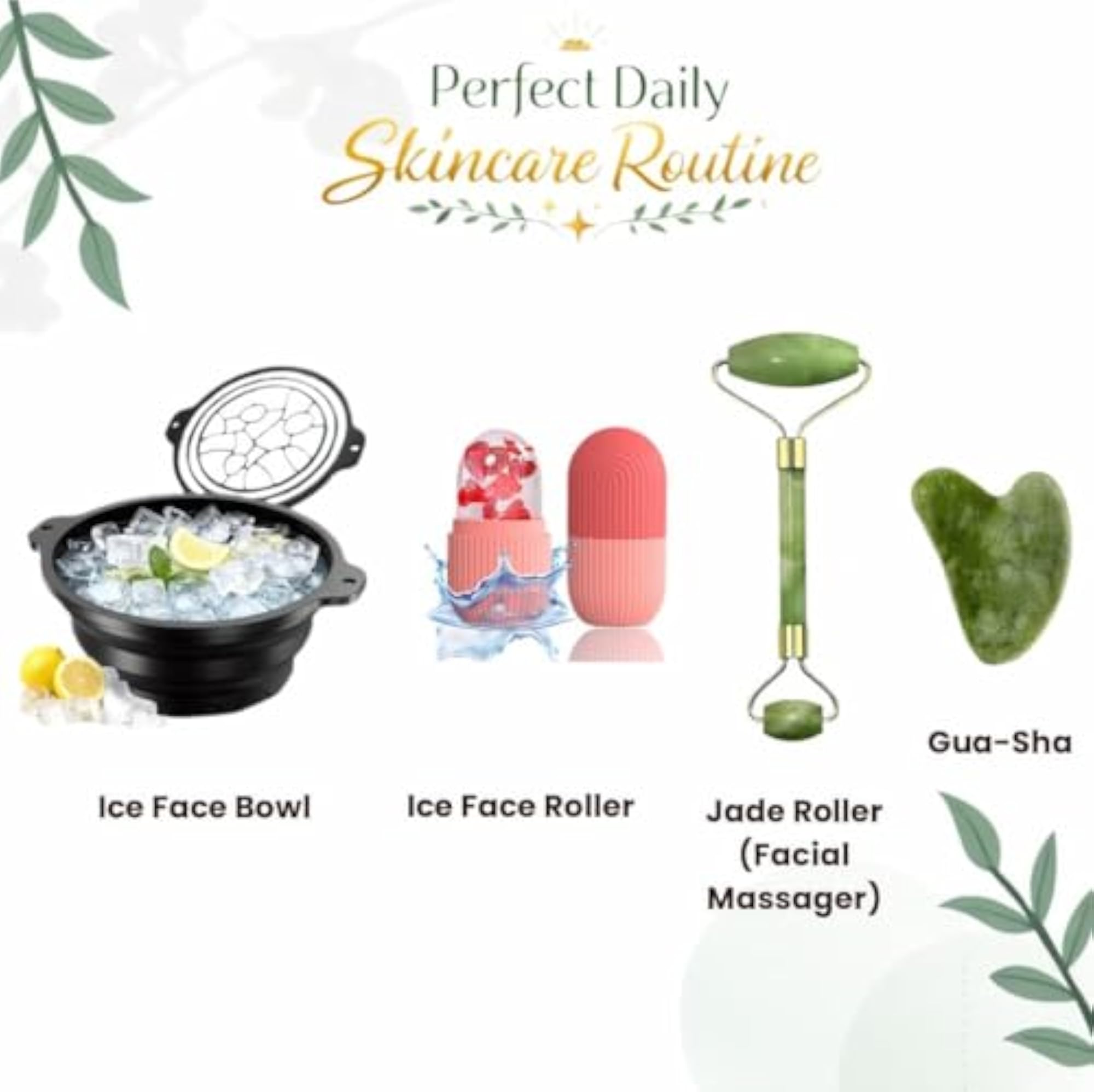 Ice Face Bowl Facial Icing Set with Ice Roller and Jade Roller