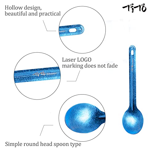 Tito Bright Colorful Titanium Spork For Outdoor Camping Light Weight Titanium Spoon For Travel Home With Cloth Bag (Blue Spoon) #TOP2