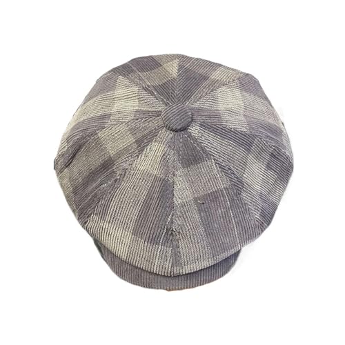 Grey Corduroy Plaid Octagonal Hat Sub Duck Tongue Cap Classic Retro Newsboy Cap
