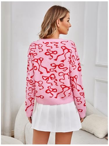 Image of RoseSeek Women's 3D Floral Appliques Crewneck Sweaters Long Sleeve Drop Shoulder Pullovers Elegant Knit Tops