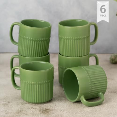 Image of Clay Craft Fine Ceramic Crimson Green Coffee Mug Set of 6, Cups for Tea & Coffee, Mug Set, Gift Set, Elegant Design for Home and Kitchen and Can Be Gifted to Your Loved Ones On Any Occassions