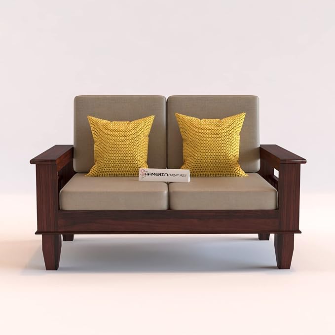 Image of Sheesham Wooden 4 Seater Sofa for Living Room | Rosewood 4 Seater Cushion Sofa with Side Newspaper Holder for Home & Office | Solid Wood Sofa Set for Lounge (Mahogany,2+1+1 Seater)