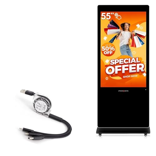 BoxWave Cable Compatible with PWR4GTR Digital Signage Display 55 Inch - AllCharge miniSync, Retractable, Portable USB Cable - Jet Black