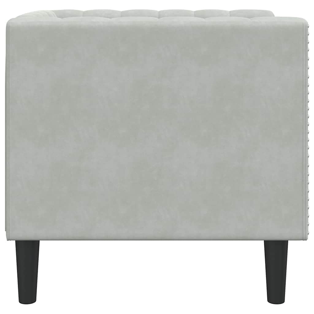 Divano in velluto grigio chiaro 74,5 x 71 x 70,5 cm con rivestimento a bottoni e braccioli rotondi per soggiorno, salotto, camera, ufficio, arredamento relax e comfort