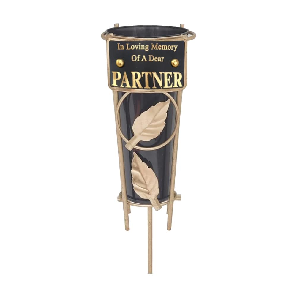 Graveside Memorial Flower Holder Vase – Durable Metal Spike Grave Decoration | Elegant Tribute for Loved Ones, Durable Cemetery Ornament for Flowers & Loving Remembrance – Black (Partner)