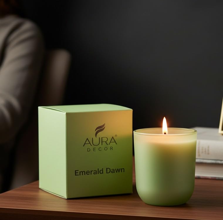 Image of AuraDecor Luxury Scented Candles, Rose Amour, Emerald Dawn, Celeste Tide, 35-40 Hours Burn Time, Luxury Soy Blend, Aromatherapy Home Fragrance Collection (Emerald Dawn)