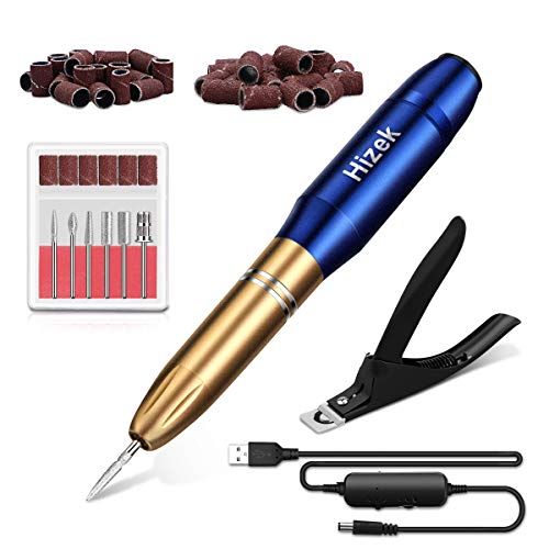 Lime a Ongle Electrique, Hizek 6 en 1 Ponceuse Ongles Kit avec Coupe Capsules Ongles, Vitesse Réglable Manucure Electrique Ongles avec 46pcs Anneaux de Sable