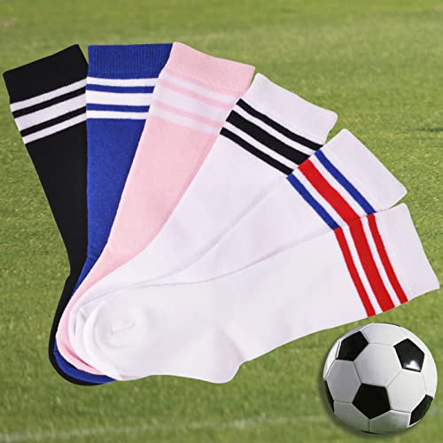 Kids Soccer Socks Toddler Striped Knee High Socks 2 Pairs School Uniform Socks Cotton Sports Socks For Boys Girls (Black Pink, 3-5 Years) #TOP5