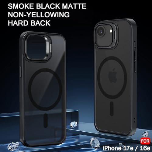 Image of TheGiftKart for iPhone 16e / iPhone 17e Case, Matte Frosted Hard Back Cover Compatible with MagSafe, Built-in Stand, Hybrid Shockproof Back Cover Case (PC & TPU, Translucent Black)