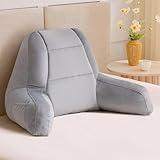IASEAHK Reading Pillows for Sitting in Bed Adult, Back Pillow for Bed Sitting Up, Backrest Pillows with Shredded Foam for Adult&Teens, Support Pillow with Arms for Beds, Couch, Floor, 20in, Grey
