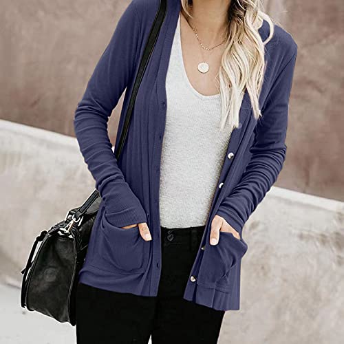 Spring Sweaters For Women 2023, Poncho Sweater Cowgirl Accessories Sweater Vest Girls Women's Long Sleeve Tops Casual Shirts Button Down Pockets Basic Ribbed Knit T Shirts (Xl, Dark Blue) #TOP3