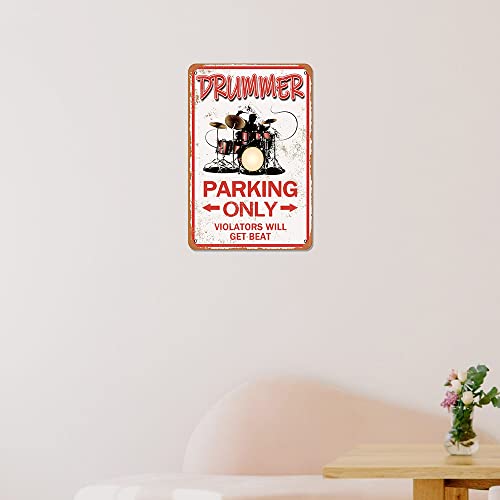 Drummer Parking Only Sign Drummer Gifts For Men Funny Metal Signs Drummer Kit Wall Decoration Boy Room Decor Band Decor Restaurant Cafe Pub Garage Poster Drummer Man Cave Decor 8 X 12 Inch #TOP5