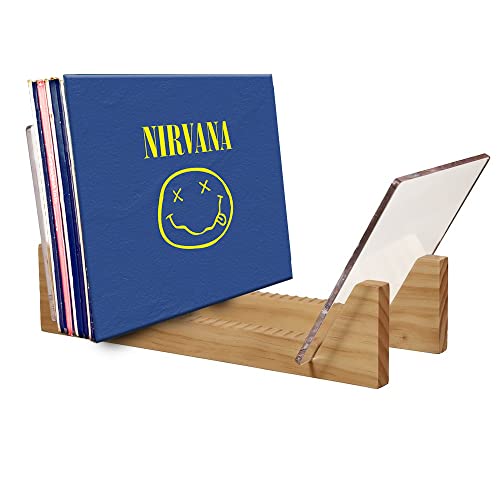 KAIU Vinyl Record Storage Holder - Solid Wood with Crystal Clear Acrylic Holder - Premium Design, Perfect 12