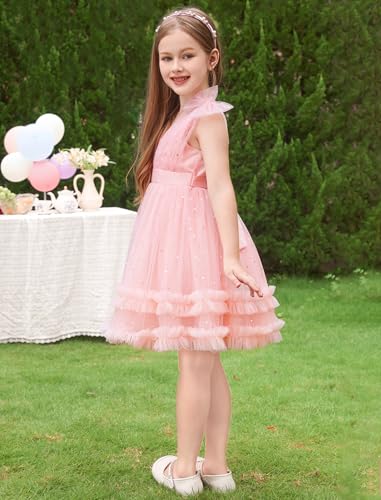 Image of IMEKIS Toddler Kids Girls Sparkle Sequins Tulle Party Dress, Wedding Formal Birthday Tea Party Dresses 2-8T