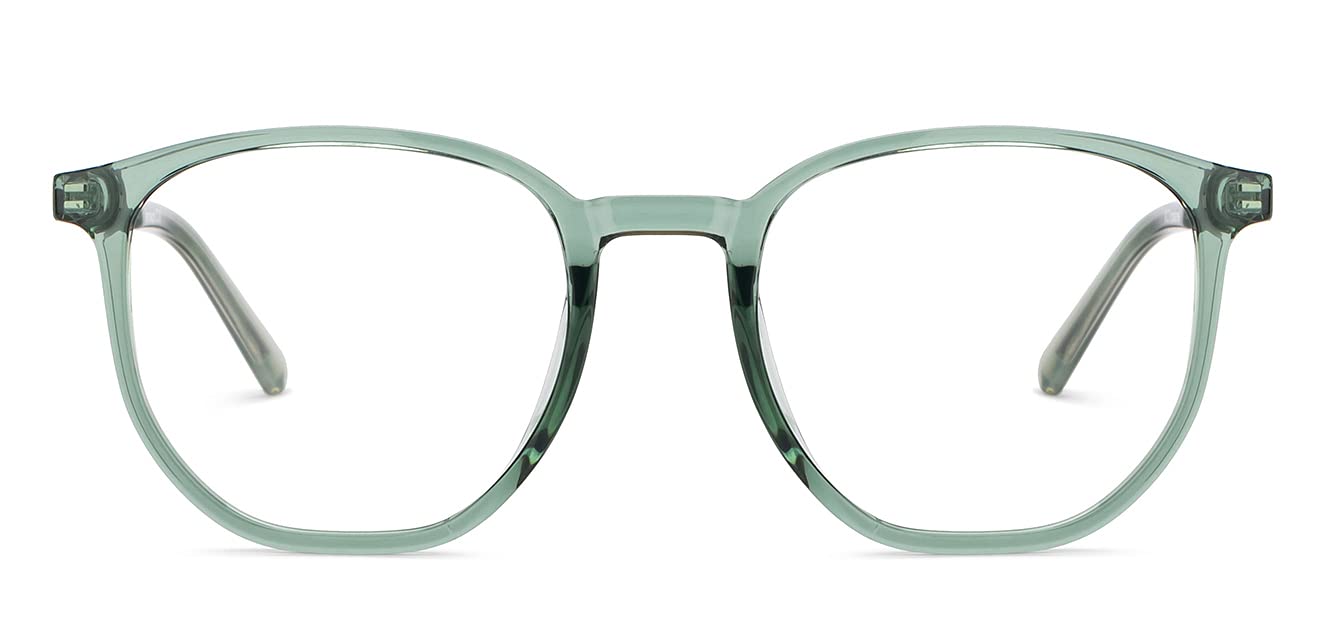 LENSKART AIR Signia (Durable, Flexible and Light-Weight) Zero Power Bluecut and Antiglare Computer Eyeglasses | Green Transparent Round Full Rim | For Men and Women | Medium | LA E14963