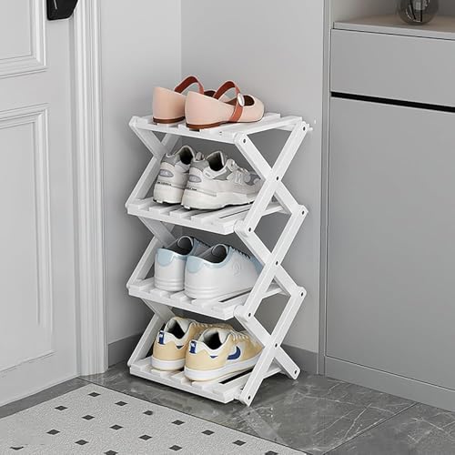 Étagère à chaussures pliable en bois naturel pour l'organisation de la maison