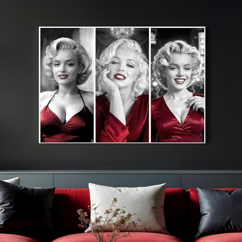 PUREVACY Elegant Marilin Monro Decor. Luxurious Hollywood Triptych Wall Art