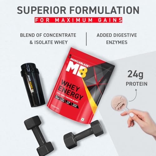 Image of MuscleBlaze Whey Energy (Chocolate, 1kg / 2.2lbs) | 24g Protein, 100% Whey Protein Blend, Added Digestive Enzymes