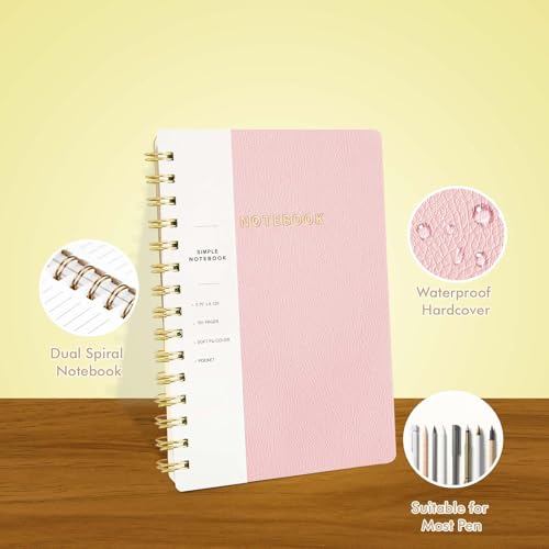 Image of Spiral Notebook-5.75 inch x 8.125 inch College Ruled Journal with Inner Pockets and 160 Pages,PU Leather Cover Business Journal, Twin-Wire Binding Notebook Perfect for Office & Home School Supplies Light Pink
