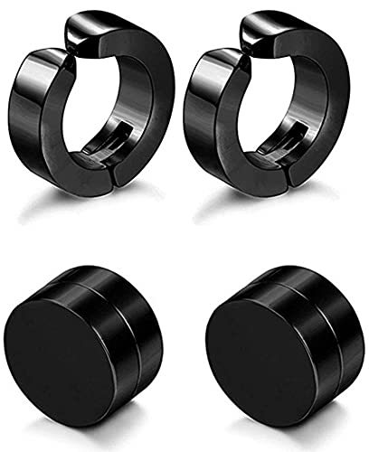 De-Ultimate (2 Pair) CMB7339 Trendy Black Round Shaped Press Non-Piercing And (8mm Medium Size) Magnetic Style Clip On Metal Barbell Earring Hoop Bali Stud For Men And Women (B09BRBNC5J) Amazon Price History, Amazon Price Tracker
