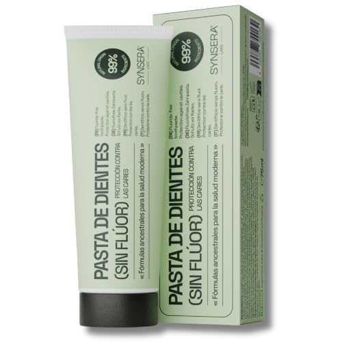 SYNSERA LABS - Pasta de Dientes Sin Flúor con Hidroxiapatita - 99% Origen Natural - Antiplaca Remineralizante - Encías Sensibles - Sin SLS - Sin Azúcares - Vegana - Tubo biodegradable - 75 ml
