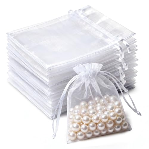 50 Pcs White Organza Bags with Drawstring 10×12 cm Small Organza Gift Bags Mesh Jewellery Pouches Candy Bags for Wedding Favours Christmas Birthday Holiday & Party Supplies