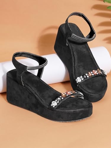 Image of TRYME Embellished Platform Sandals for Women | Soft Wedge Slippers for Wedding, Ethnic & Casual Styling