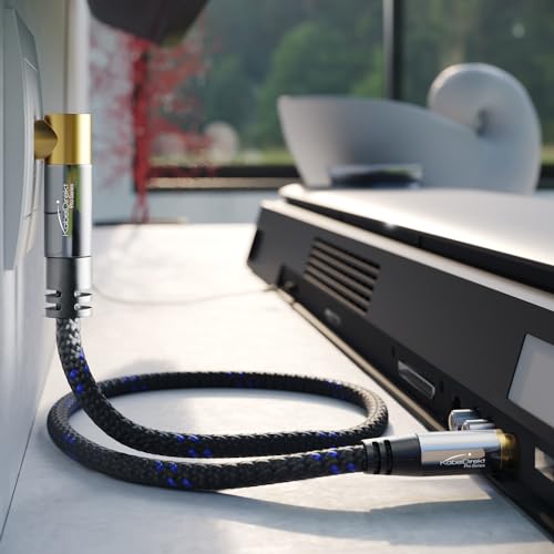4K aerial cable Nylon braided, TV cable straight/90° angled connector, 2m - Image 3
