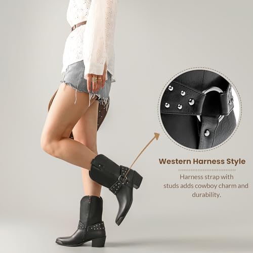 Image of ErikenUrben Women Harness Cowboy Boots Pointed Toe Western Boots Zip