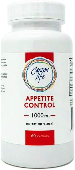 CARSON LIFE Appetite Control Healthy Weight Loss Supplements for Men & Women (1000mg, 60 Capsules) Best Appetite Supressant Hunger Control Body Fat Reducer