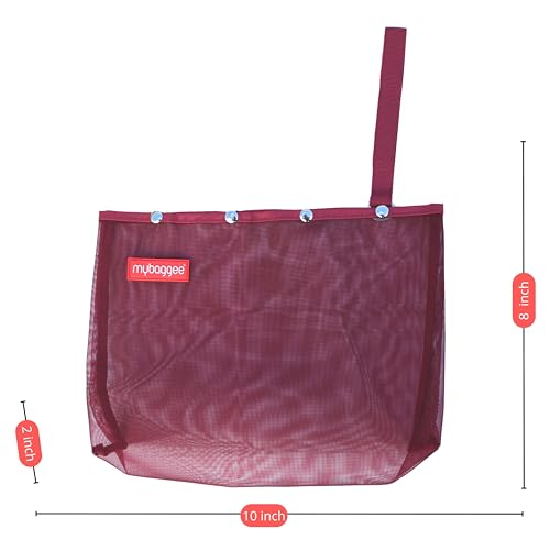 Image of Medium 4 Snaps Mesh Travel Knitting Bag with Snap Opening, Lightweight Nylon Storage Pouch for Yarns, Needles and Accessories (Red)