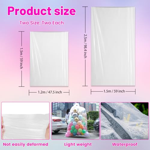 Image of 98.4 x 59 Inches Large Balloon Bags for Transport, Big Plastic Balloon Storage Bag,Clear Balloon Drop Bag, Giant Carrying Storage Bags for Wedding Birthday Party Supplies (Clear, 2L+2M)