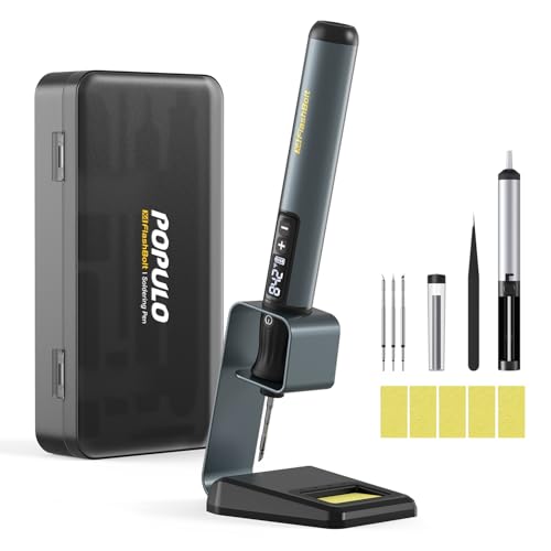 POPULO X4 FlashBolt Soldering Iron Kit Cordless Precision Soldering Gun 12s Fast Heating(390F-840) 75min Working Time 4 Precision Soldering Tips(C210) Soldering Iron for DIY Repair
