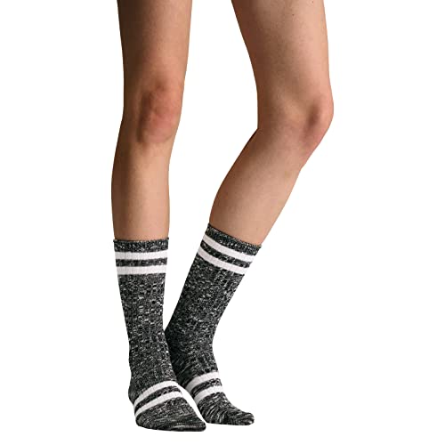 Image of Women's Mid-Crew Socks Black Striped Athletic Casual Cotton Comfort Boot Socks (US 5-9)
