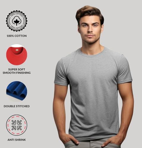 Image of ADRO Men's Cotton Regular Fit Combo Plain Solid T-Shirt Pack of 2