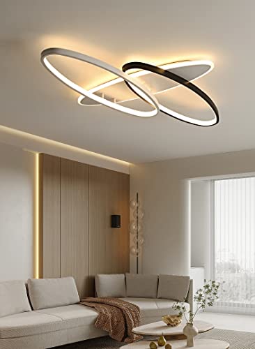 Lampy sufitowe LED do salonu, ściemniane oprawy, podtynkowy montaż podtynkowy z pilotem oświetlenie sufitowe, nowoczesny elegancki owalny żyrandol 52 W pa