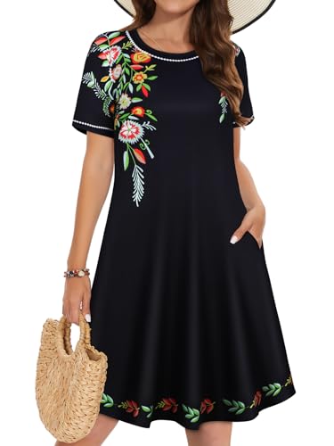 Image of Summer Dresses for Women Casual Tshirt Short Sleeve Floral Sundress Beach Cover Ups with Pockets 2026