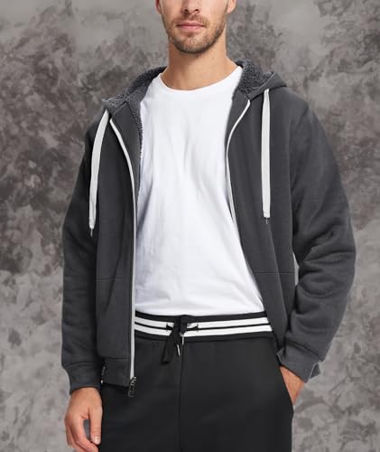 Image of Little Beauty Fleece Hoodies for Men Winter Thick Jackets Sherpa Lined Zip Up Sweatshirt With Kanga Pocket