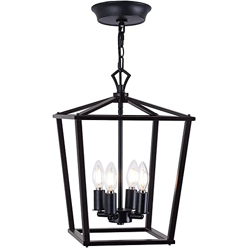 Chandelier black metal E14 E12 avec 4 lampes suspendues