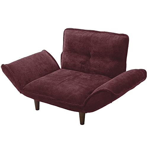 セルタン 日本製 カウチソファー 和楽の極 1人掛け ポケットコイル ワインレッド 背部肘部14段階リクライニング 高反発 A282p-14段-682RED